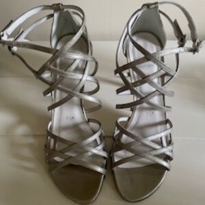 Stuart Weitzman Silver Strappy Heels, Size 7.5